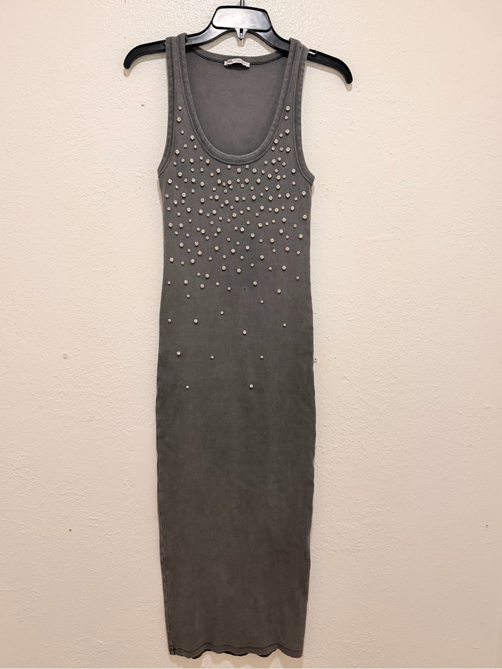 Zara Ribbed Rhinestone Midi Dress Size M - Picture 6 of 7